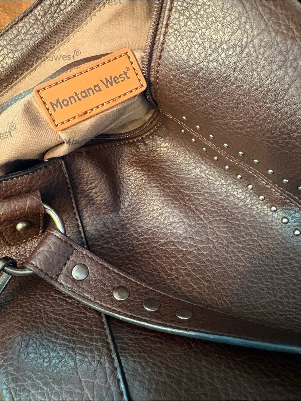 Montana West Dark Brown Studded Leather Shoulder Bag - Picture 13 of 13